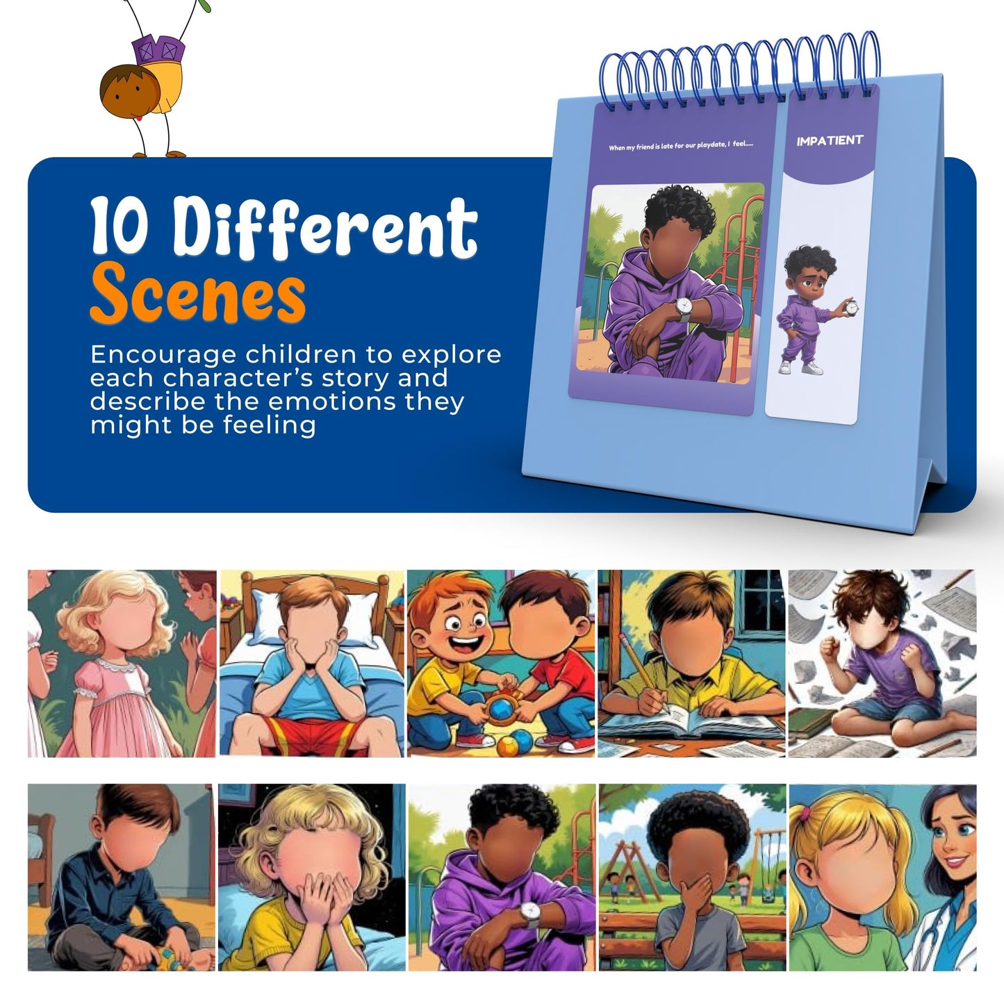 Thought-Spot Expressive Faces Flipbook | Emotions Wheel & Feelings Chart | Emotional Regulation Tool for Home, Class, Calm Down Corner | Helps Kids Learn Coping Skills | Autism Must-Have