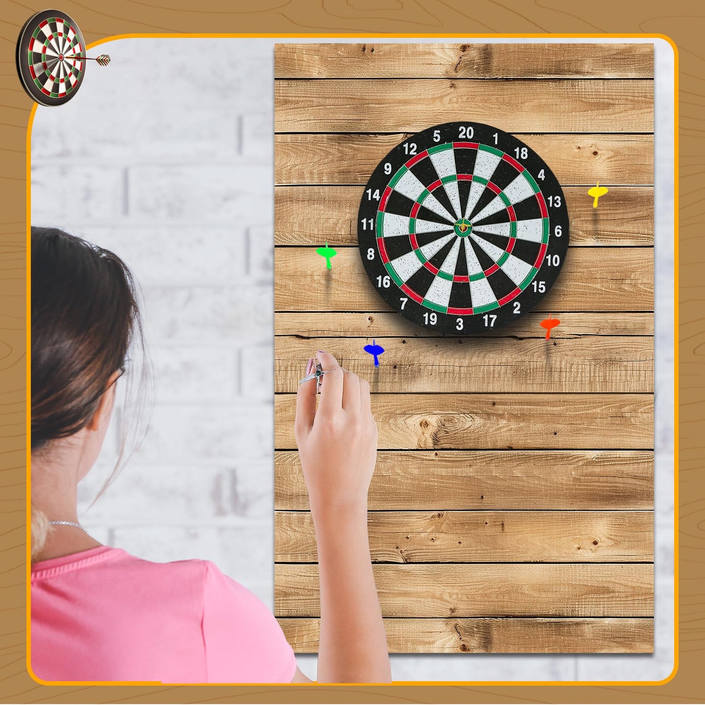 Hahafelt 36 x 24 x 0.5 Inch Felt Wood Grain Dart Board Wall Protectors Square Dart Board Backing Tiles Dartboard Backboard Cork Backboards Alternative (Burlywood)