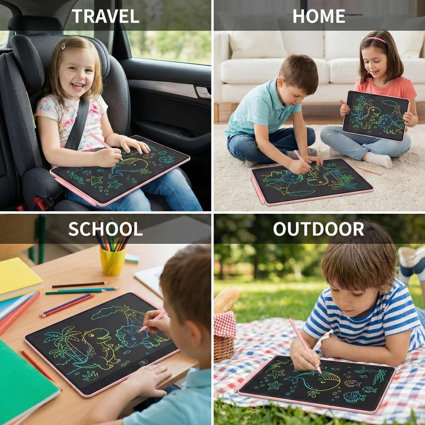 16 Inch LCD Writing Tablet for Kids 2 Pack, Large Drawing Board Doodle Pad, Colorful Screen Erasable Sketch Tablet, Travel Toys and Reusable Learning Gift for Boys Girls（Blue & Pink