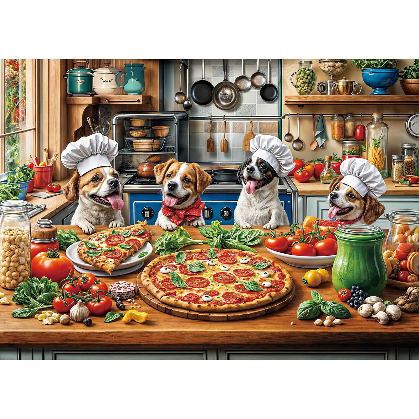 TangMosaic Funny Dog Pizza Jigsaw Puzzle, 1000 Piece Puzzle for Adults, Food Kitchen Puzzles, Animal Pet Lover Challenging Puzzles, Interlock Perfectly No Dust, Gifts for Mother's Father's Day