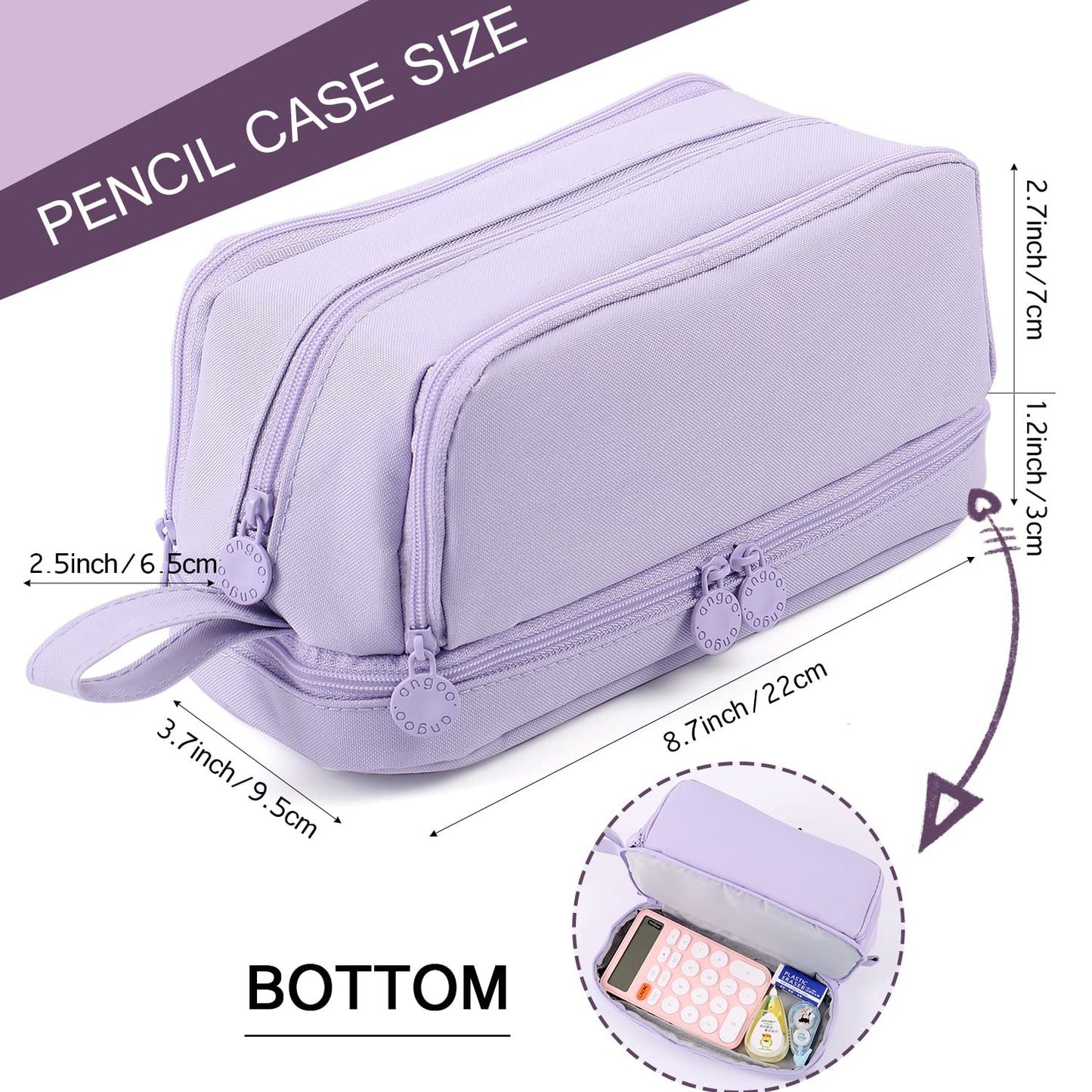 MAMUNU Large Capacity Pencil Case 4 Compartments, Pencil Pouch Bag with Zipper Portable Handle, Pen Case Bag Stationery Organizer for Office College School Adults Teen Girls Boys Men Women, Purple