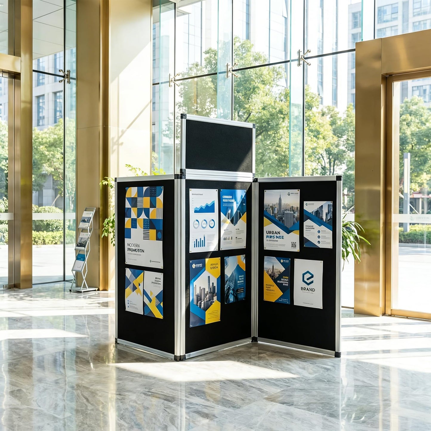 LITTLE TREE 3+1 Panel Trade Show Presentation Board, 70.8" x 35.4" Portable Panel Display, Folding 3 Panel Exhibition Boards Double Sided Tabletop Display Black Hook & Loop-Receptive Fabric with Bag