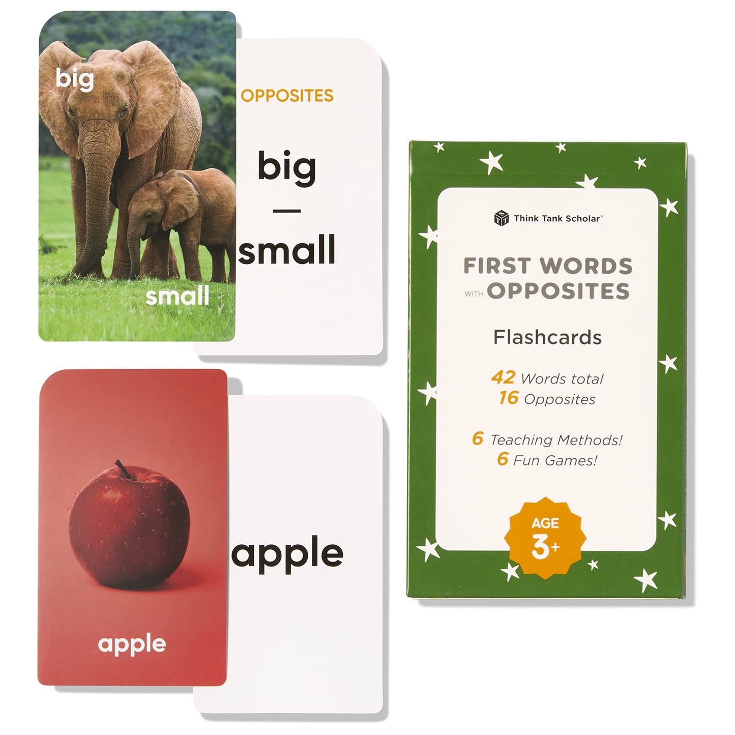 Award-Winning First Words & Opposites Flash Cards for Kids Ages 2-8 – 36 Durable Cards with Real Pictures – Preschool, Kindergarten & Early Elementary Learning