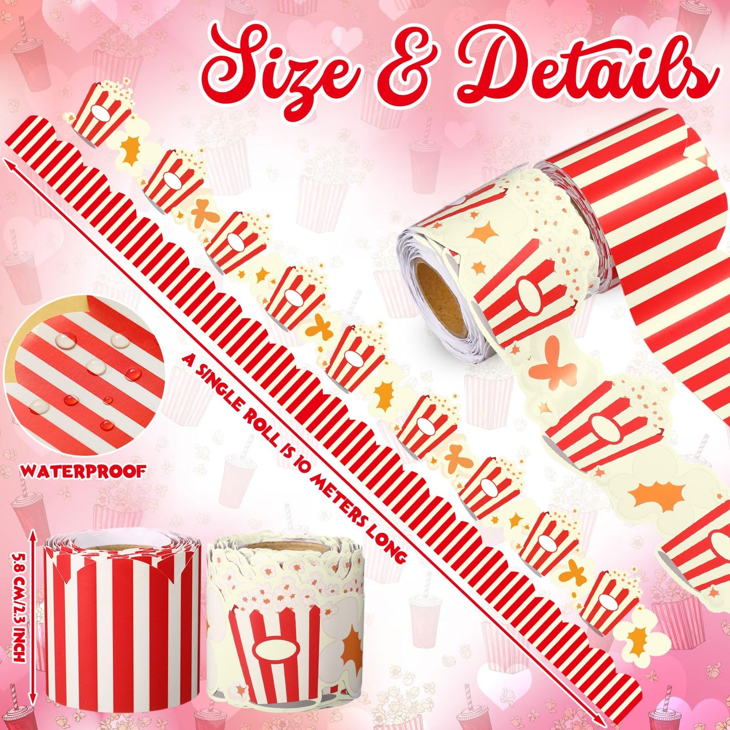 2 Rolls Popcorn Bucket Bulletin Board 32.8 ft Popcorn Strips Bulletin Borders Classroom Decoration Office Scalloped Trim for Back to School Party Classroom Chalkboard Wall Decor