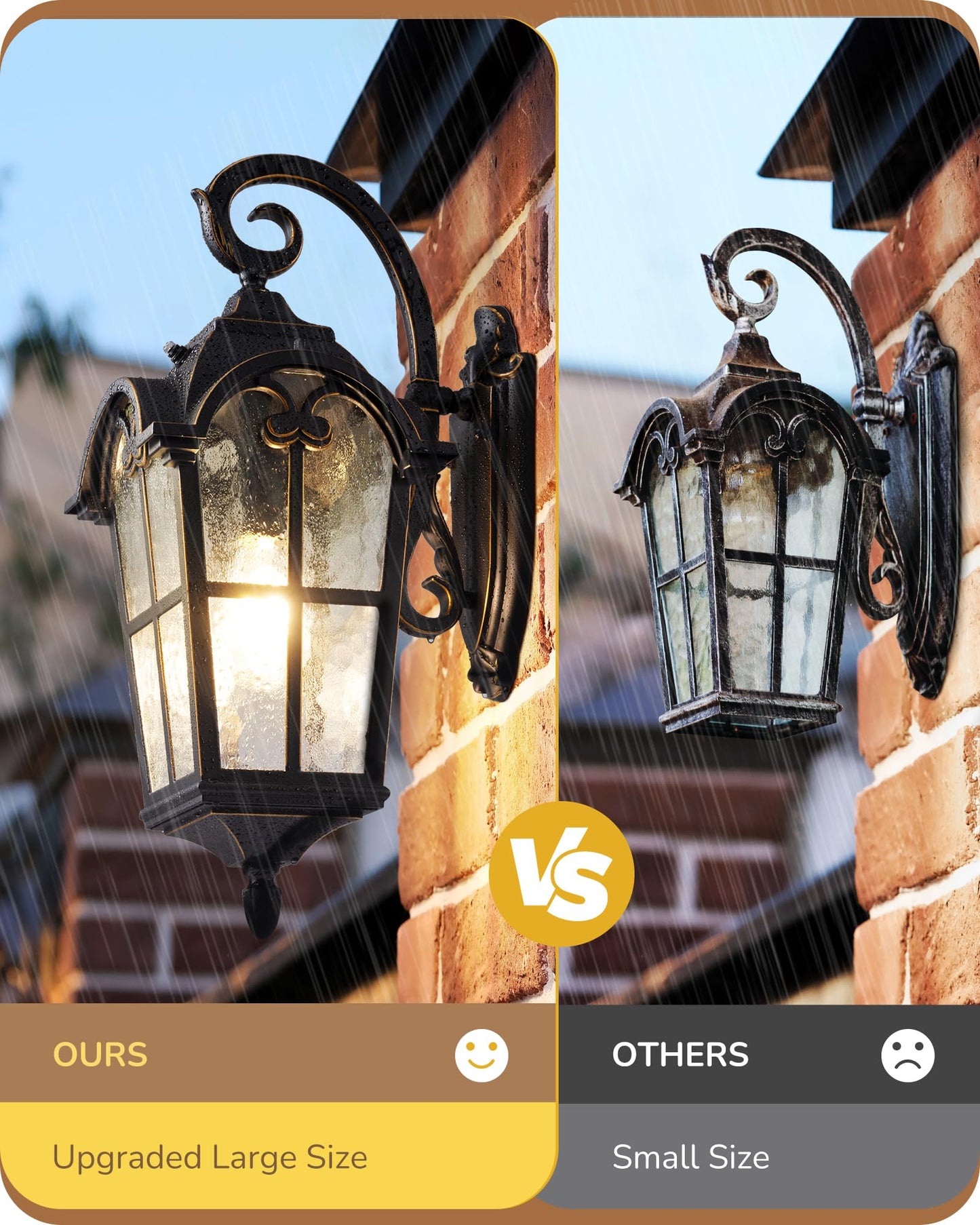 EDISHINE Outdoor Wall Light, Dusk to Dawn, Waterproof, Black, E26 Base, 2 Pack, Roman Large Size, Aluminum