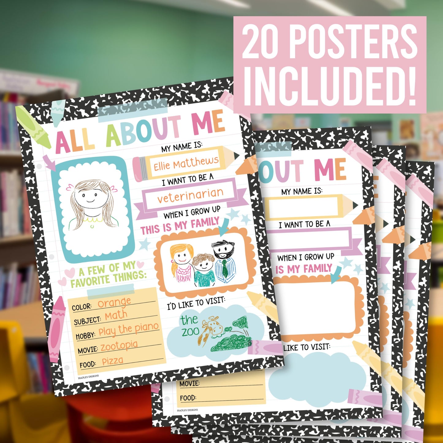 All About Me Posters for Classroom Must Haves - 20 Star Student Poster, 100 Days of School Items, Star of The Week Poster Elementary Classroom Decor, End of School Year Teacher Supplies