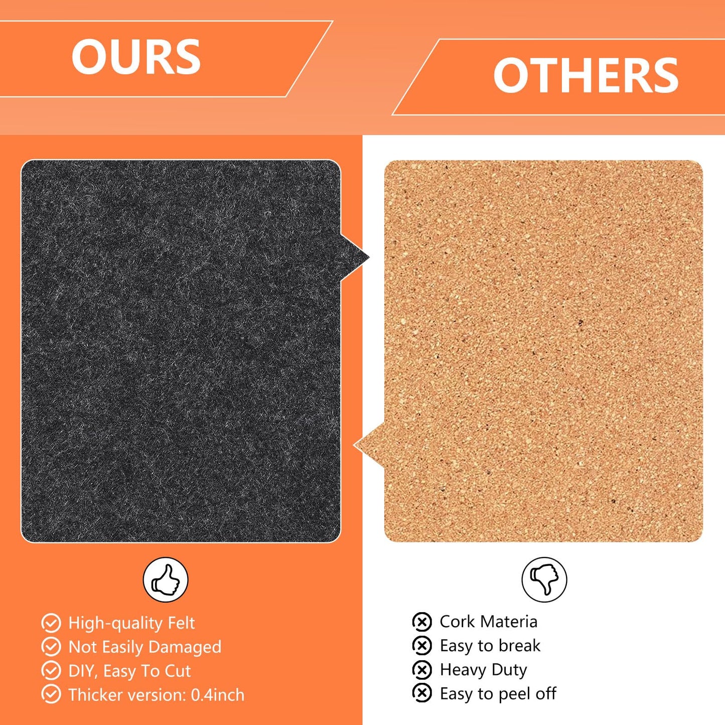 8 Packs Hexagon Felt Pin Board, 12" Bulletin Board with 30 Push Pins, Felt Board for Home Kitchen Office Decor, Self-Adhesive Corkboard Tiles for Walls School Message Photos Memos-Orange