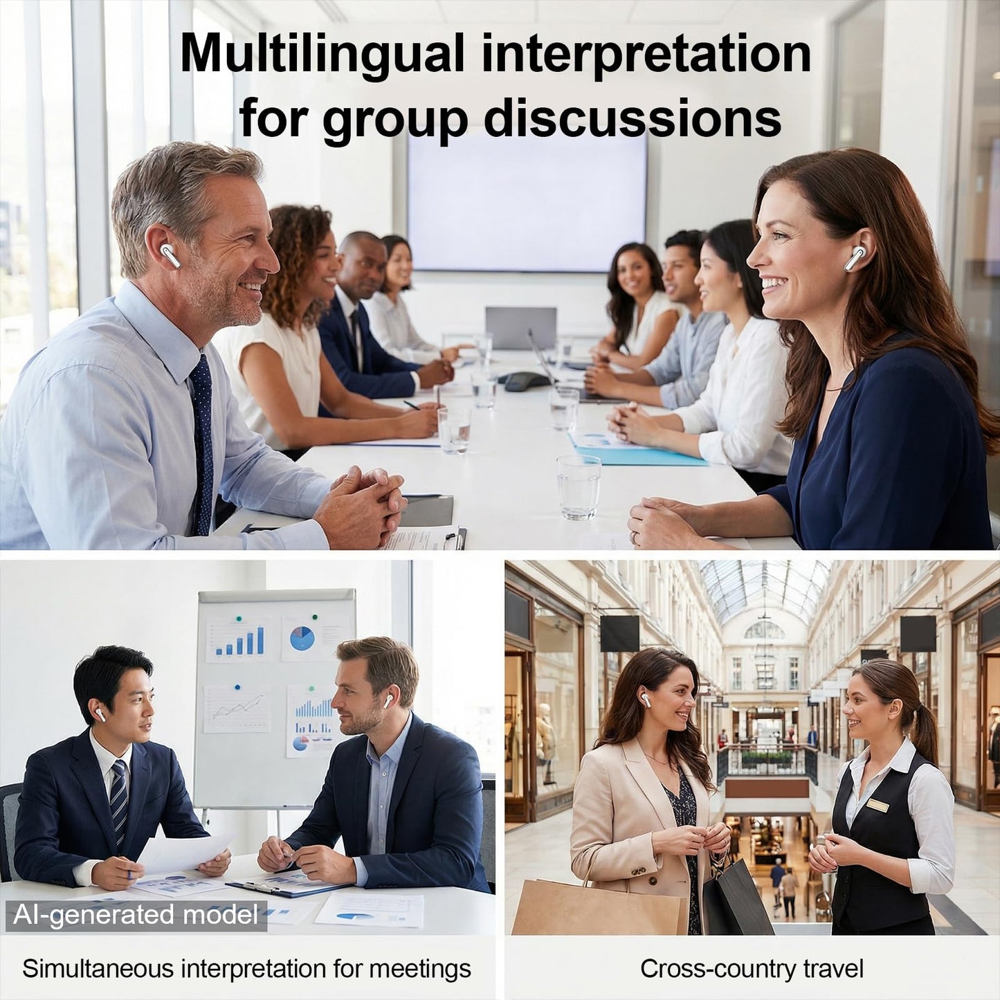 Oziral Real-Time Translation Earbuds: AI Translator with 150+ Languages, Offline Mode & Bluetooth 5.3, Supports Speaker Mode, Touch Control, AI Chat & Hi-Fi Music for Travel & Business Use