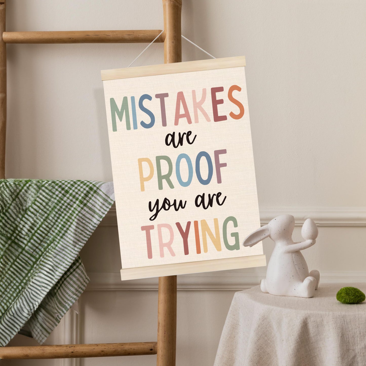 Koesus Boho Mental Health Wall Art Poster Hanger Frame 12x16 Inch, Mistakes Are Proof You Are Trying Inspirational Quotes Canvas Pictures Prints Framed Wall Decor for Classroom Therapist Office