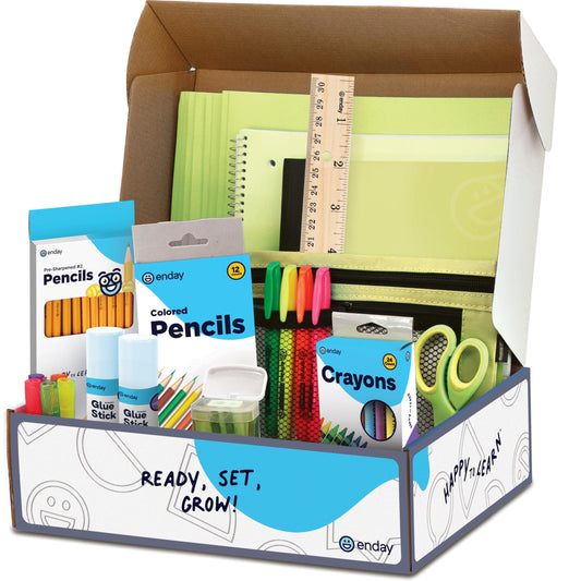 Enday Back to School Supplies for Kids, Green School Supply Box Grades K-5, Premium Quality Kids School Supplies Kit, Kindergarten School Supplies for Girls and Boys, 78 Piece Set