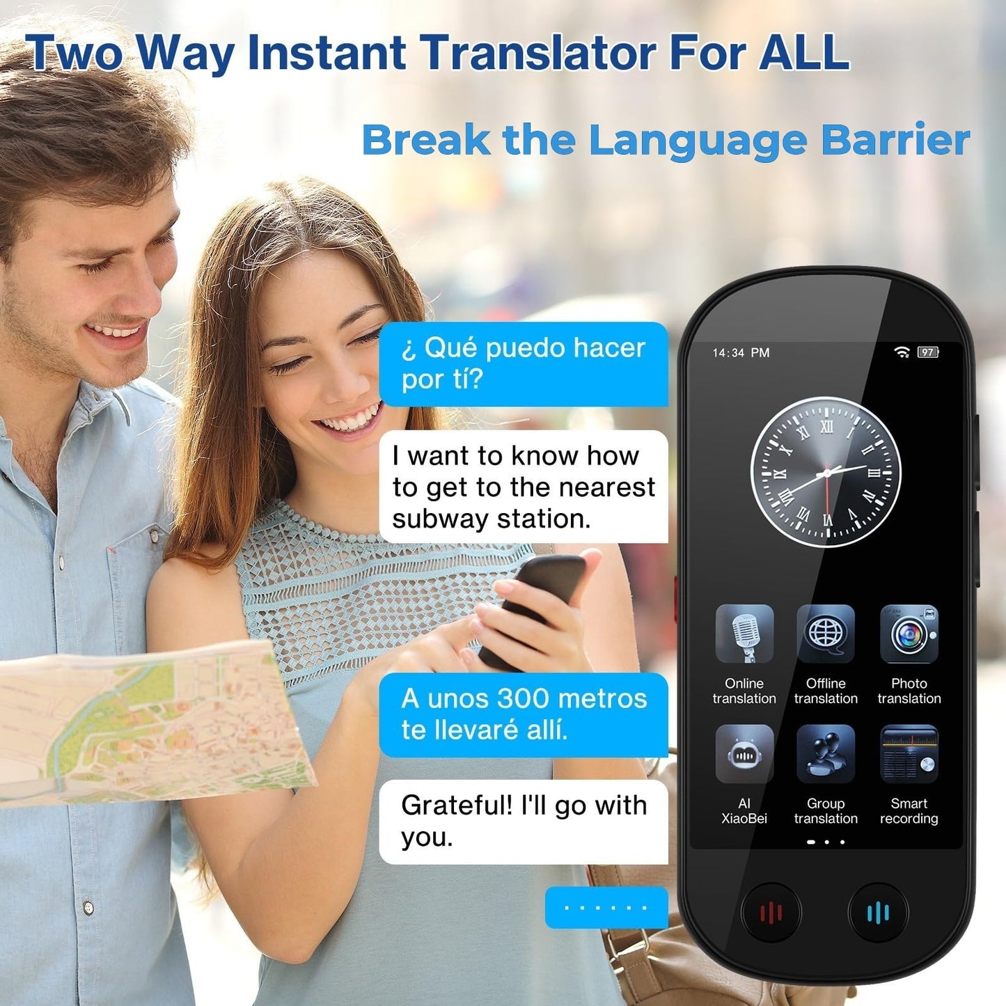 FancyDove AI Translator Device, Real-Time Two-Way Instant Voice Translator, 149 Languages Translator, Voice & Photo Translation for Travel, Business & Study, Traductor de Voz
