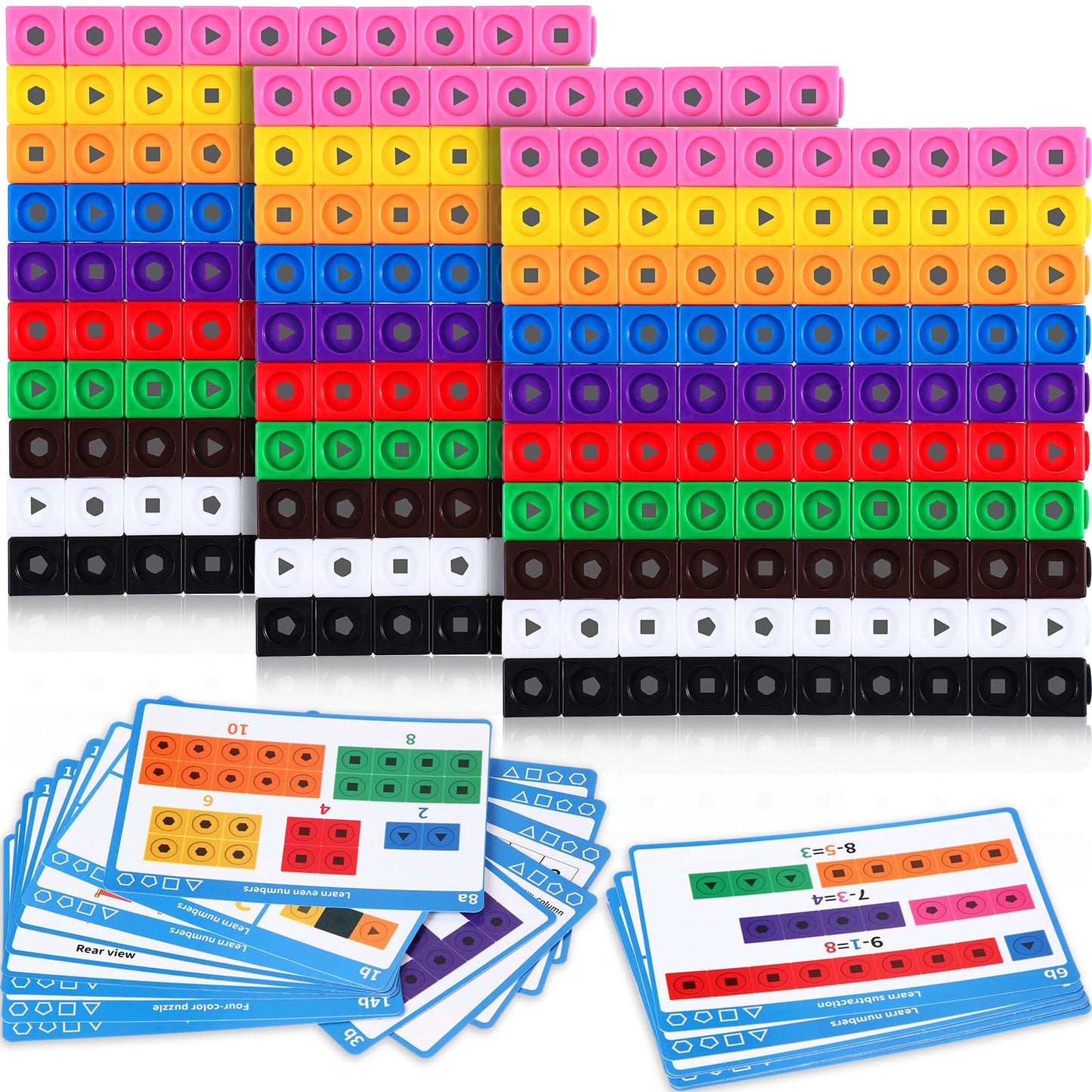 Libima 318 Pcs Math Counting Cubes Linking Counting Blocks with Stem Cards Building Block Linking Cube Connecting Manipulatives Preschool Math Counter Games Back to School Supplies