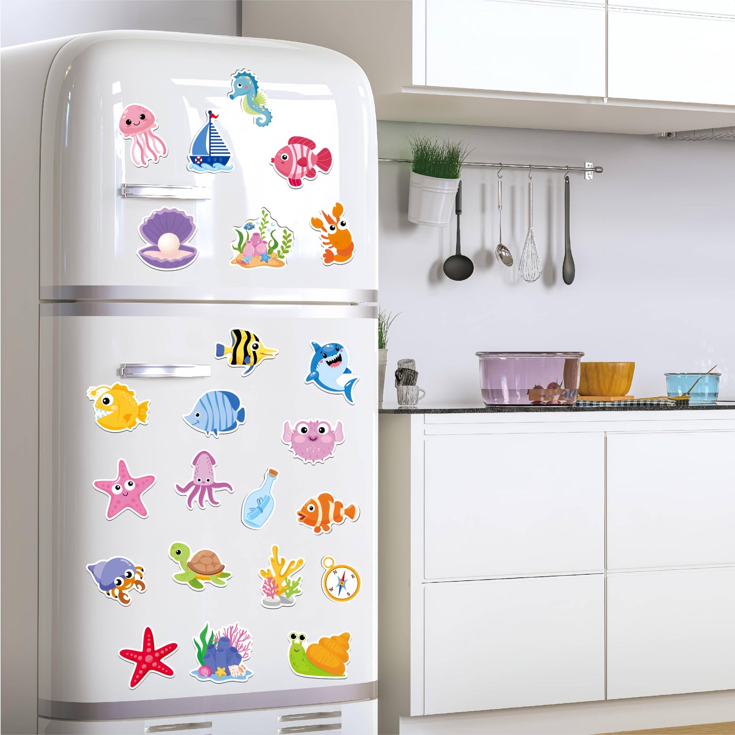 Fecheche Large Size Cute Fridge Magnets for Toddlers, Preschool Spelling Learning Education Refrigerador Magnetic Toy (Ocean 47pcs)