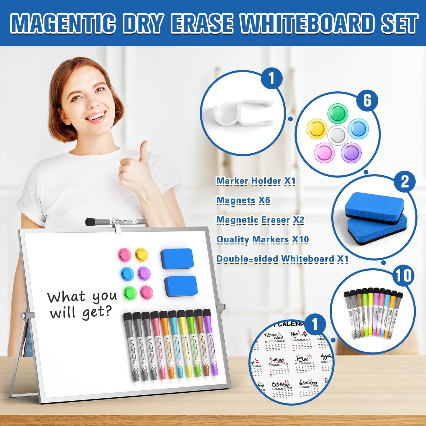 Grtard Magnetic Dry Erase Board with Stand, 18''x14'' Double-Sided White Board for Kids, Desktop Whiteboard with Stand, Large White Board, Desk Whiteboard Portable, Dry Erase Board for Kids, Memo