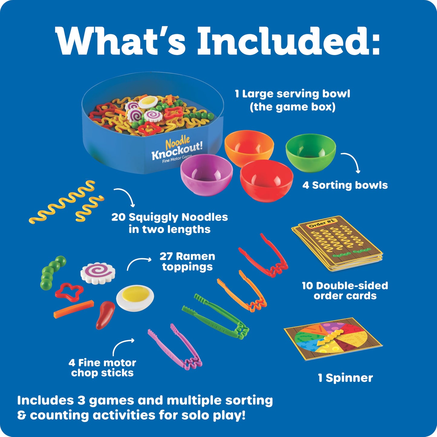 Learning Resources Noodle Knockout Fine Motor Game - Games for Kids Ages 4-8, Toddler Board Game, Educational Matching Kids Games, Preschool and Kindergarten Classroom Game, Gifts for Toddlers