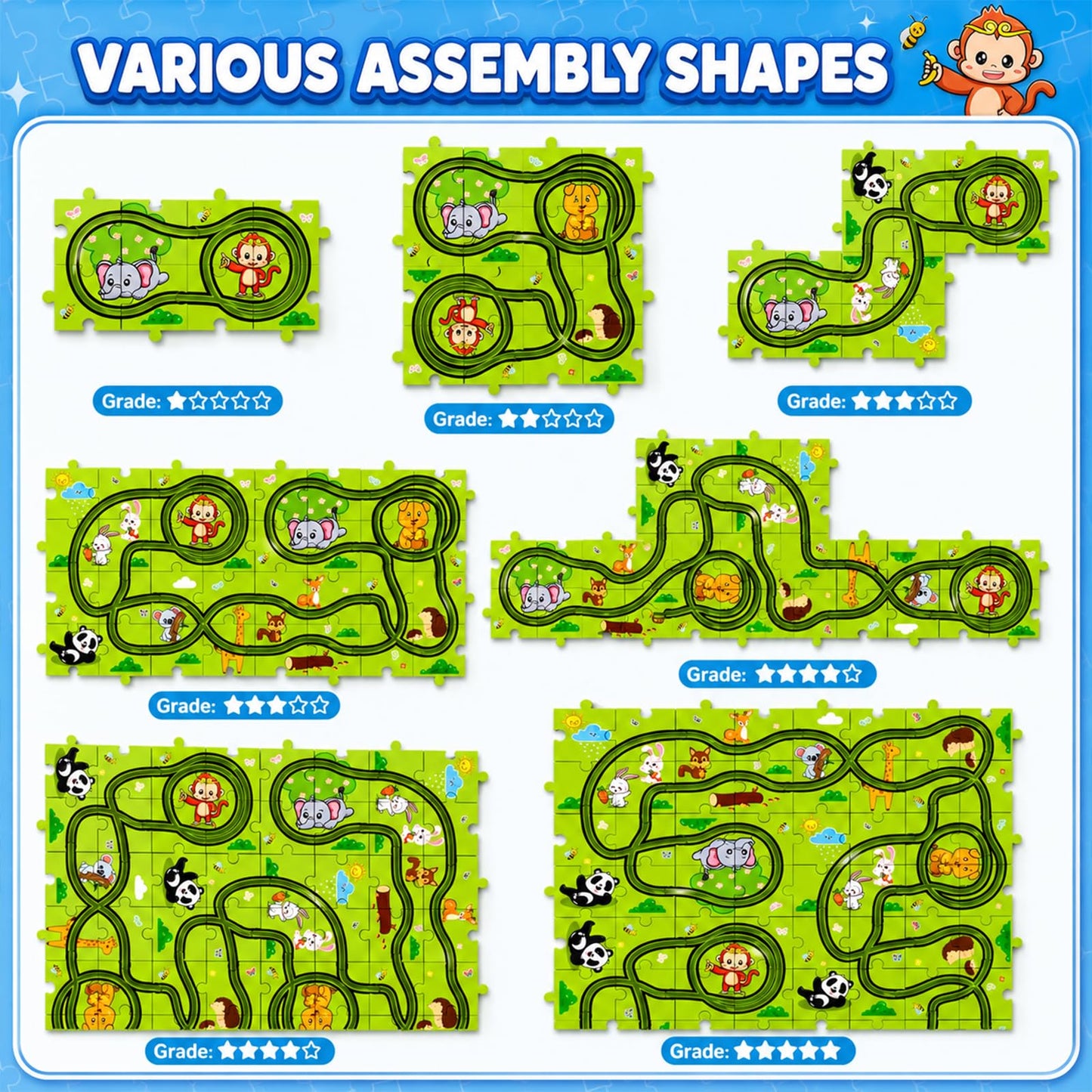 Beby Buty 64PCS Puzzle Race Track Car Set for Kids Boys, Floor Puzzle Tracks Car Toys for Boys Girls Ages 3-5 4-6, Toddler Toys Gifts for 3 4 5 Year Old, Ideal 3 4 5 6 Year Old Birthday Gifts