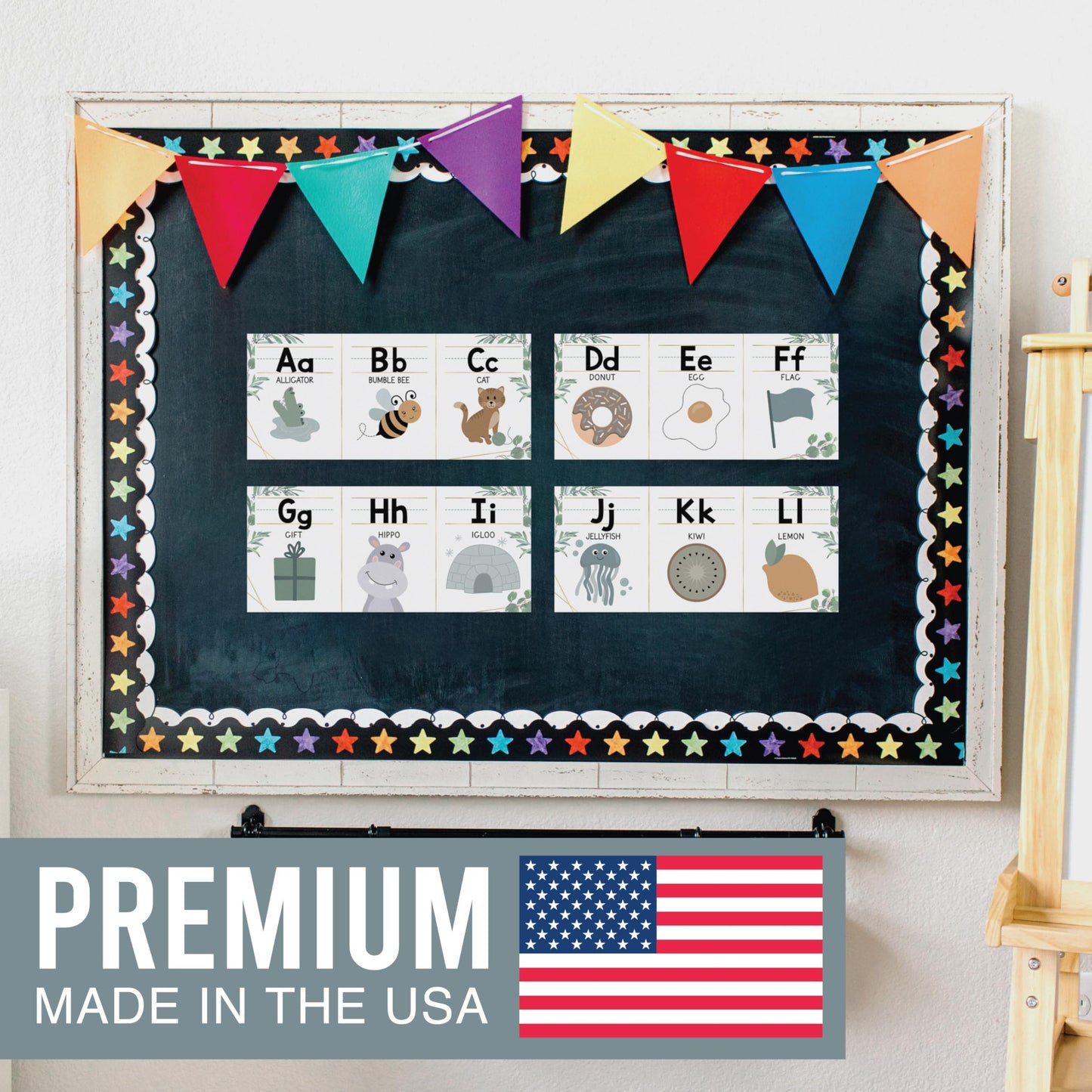 Hadley Designs Alphabet for Classroom Wall Decor - ABC Posters for Classroom Wall Chart Preschool & Kindergarten, ABC Letters & Number Line Elementary, Alphabet Cards, Greenery Classroom Decor