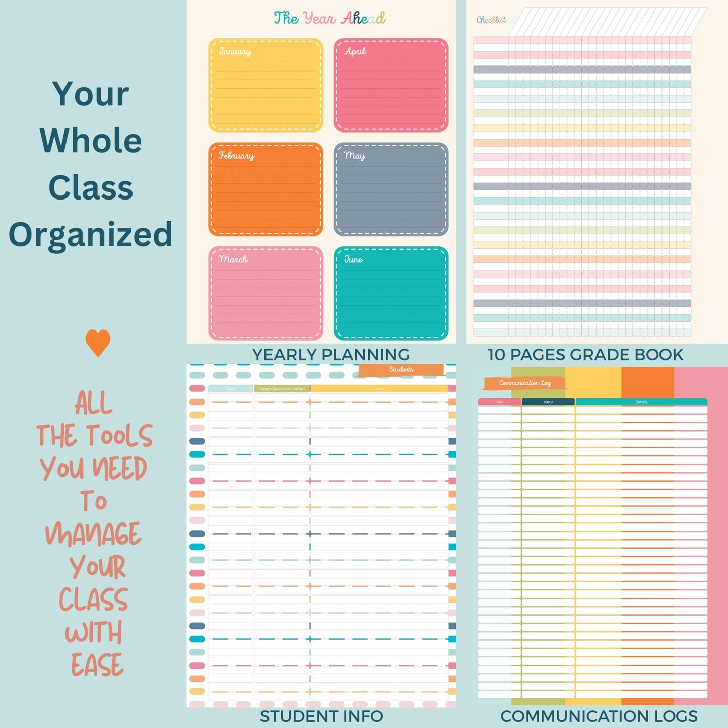 Undated Teacher Planner 8.5 x 11-12 Months & 52 Weeks | Colorful Bookstore Cover | Monthly & Weekly Lesson Plan Book with Stickers, Storage Pocket & Snap-In Bookmark | Classroom Organizer