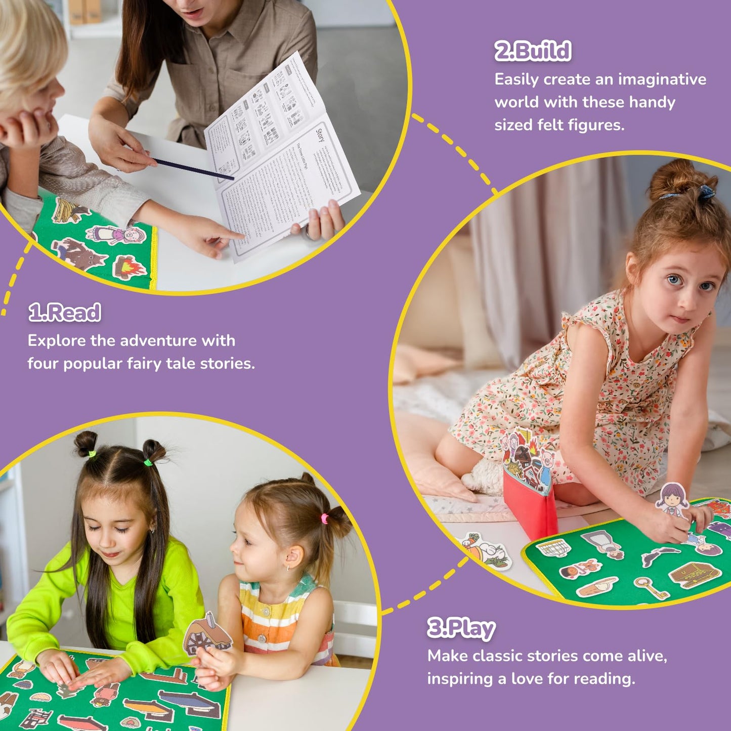 CHEFAN 12 Pack Felt Board Stories Set,Fairy-Tales Flannel Board Stories with a Foldable Board for Preschool Activities,Included Three Little Pigs,Little Red Riding Hood and The Mitten