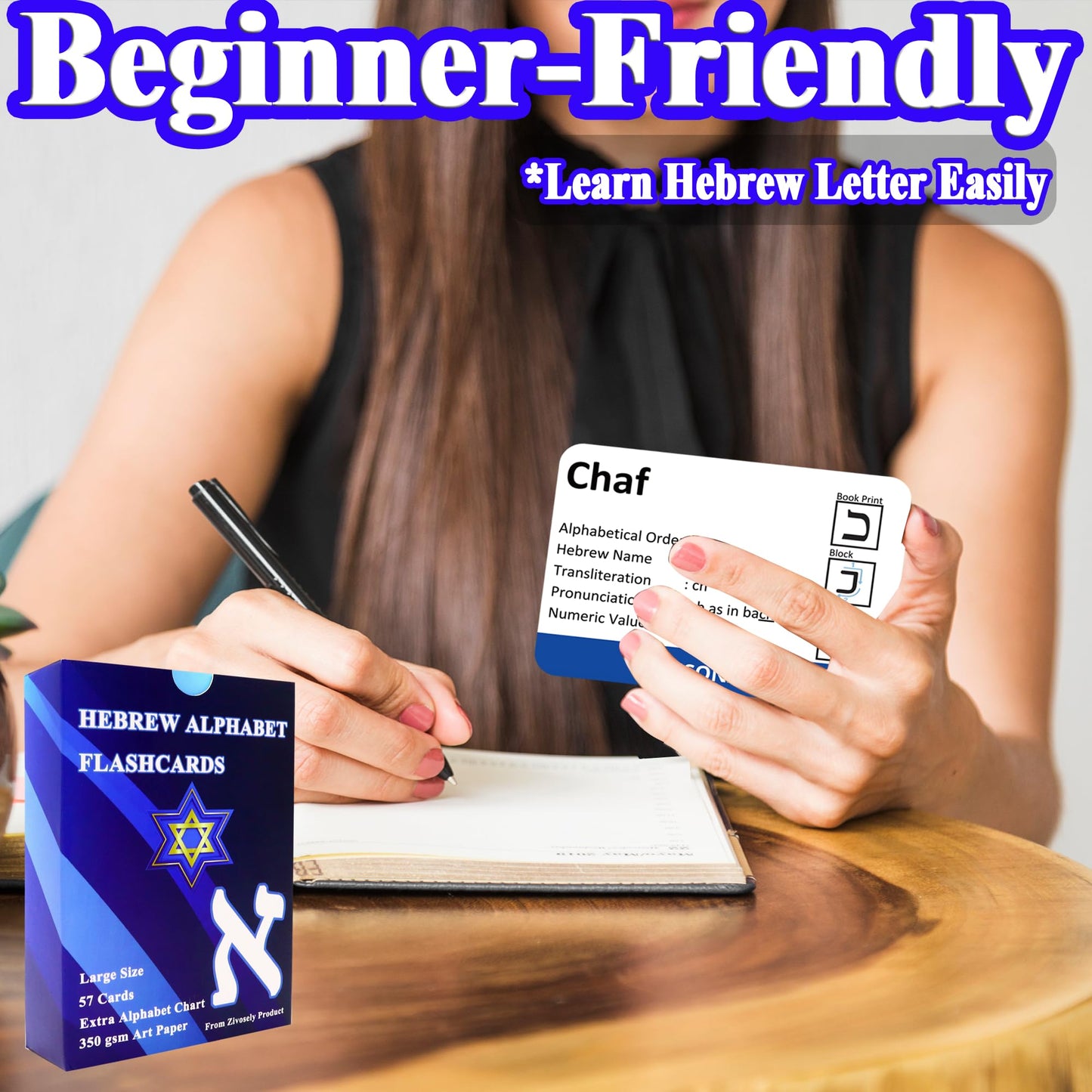 Zivosely Hebrew Biblical Alphabet Flashcards, Complete Large Size 57 Cards Includes Consonants, Vowels, with Dagesh & Final Form, Hebrew Alef Bet Letter Educational Cards for Jewish Language Learning