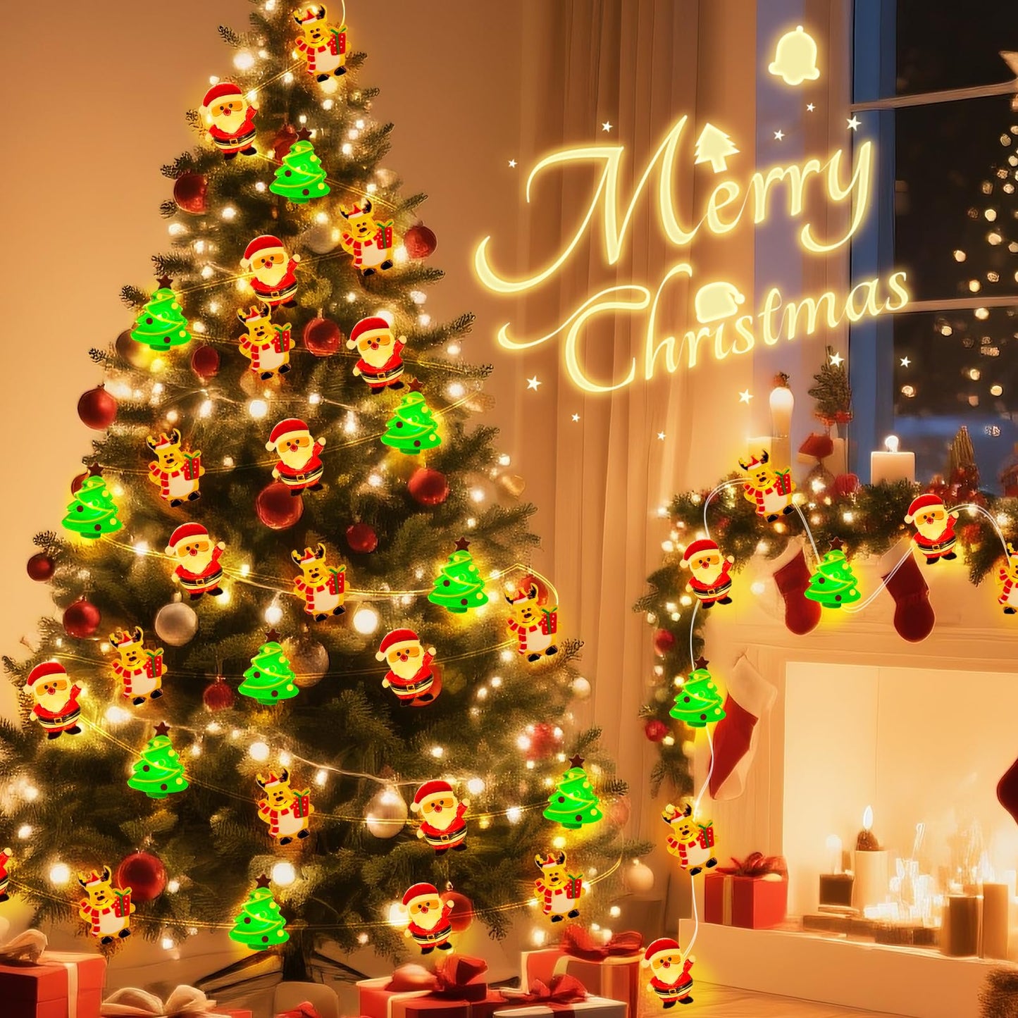 Aogist Christmas String Lights, 50 LED, 16ft, Warm White, Battery Powered, Indoor/Outdoor Holiday Decoration, Model E01