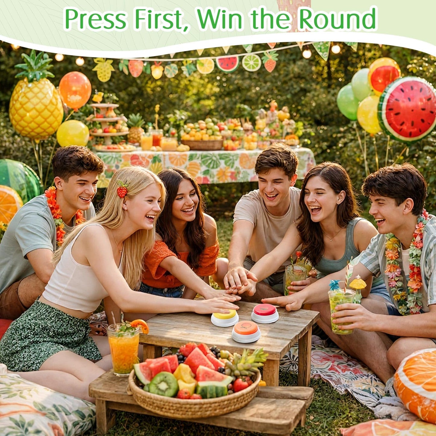 Syhood 8 Pcs Fruit Pronunciation Sounds Buzzer for Trivia Games, Answer Buzzers for Classroom, Feud Jeopardy Buzzer Button with Lights and Sounds for Classroom Party Teacher Game Show