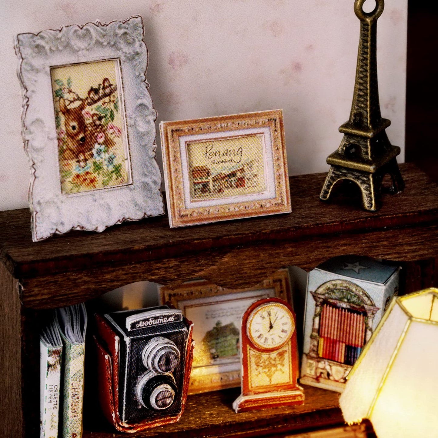 CUTEROOM DIY Doll Room Miniature Furniture Wooden House Kit - Wooden Dolls House Kit with Dust Cover & LED Light and Accessories - QT Series Dollhouse (QT031)