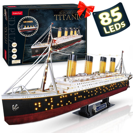 CubicFun Titanic 3D LED Puzzles for Adults 88 CM 266 Pieces,Titanic Toys for Teens, Home Decor Birthday Gifts Adults Gifts for Mom