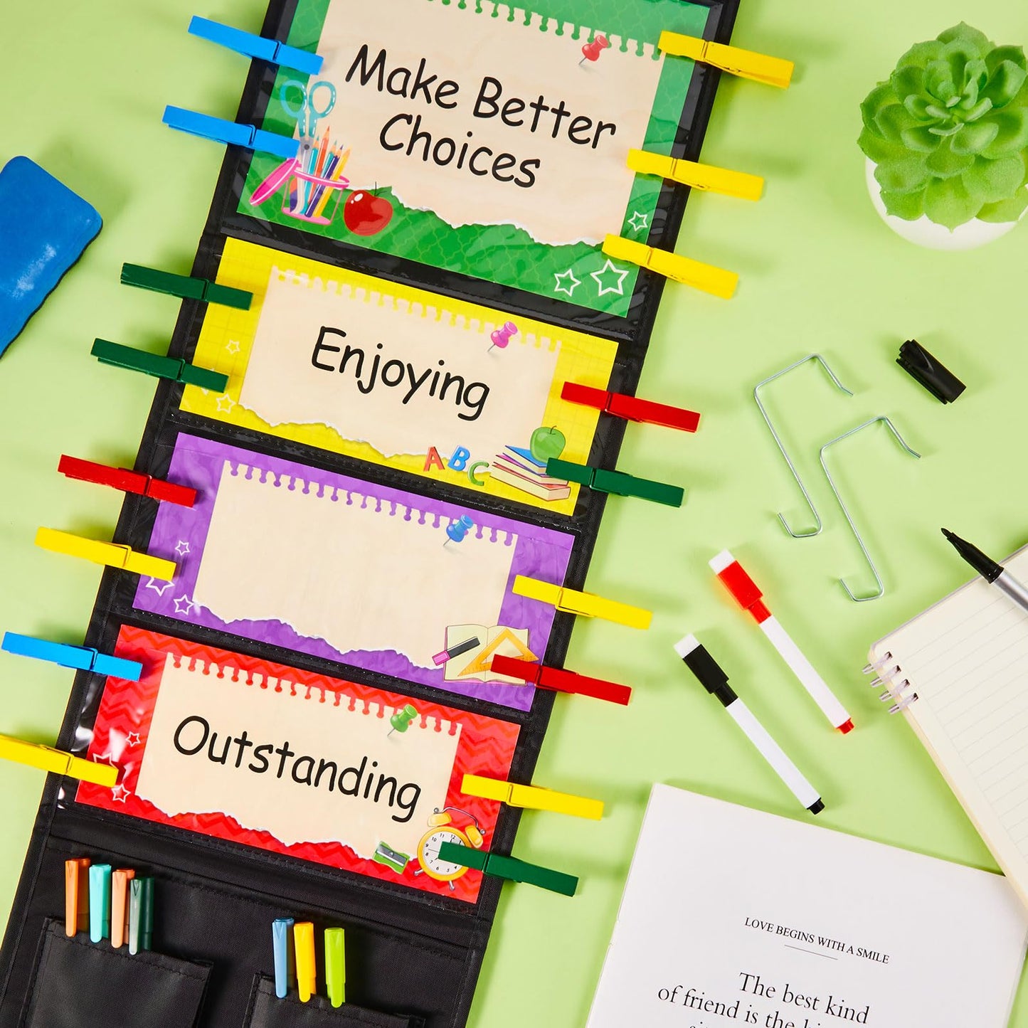 2 Sets Student Behavior Clip Chart for Classroom Management Track Reward Incentive Behavior Pocket Chart Bulletin Board Teacher Supplies Good for School Kindergarten