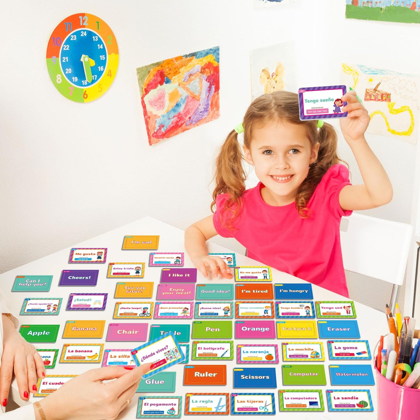 100 Spanish Conversational Phrase Flash Cards with Prounciation Educational Bilingual Language Learning Guide Spanish Phrases Beginner Saying for Travel Memory School Classroom Quick Reference