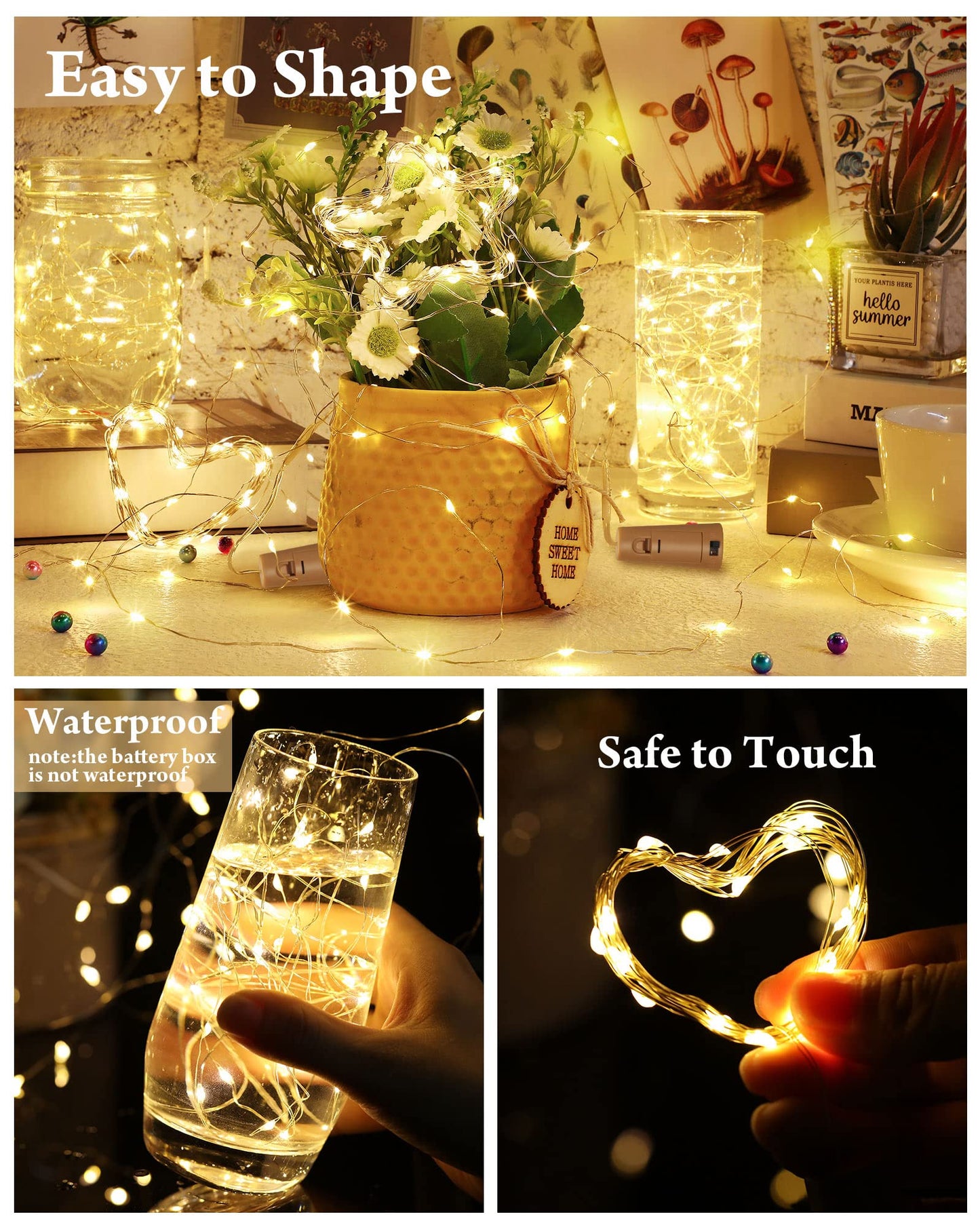 Hortsun 60 Pack Cork Fairy String Lights, 20 LED, 7 ft Silver Wire, Battery Operated, Waterproof, Warm White for Decor and Parties