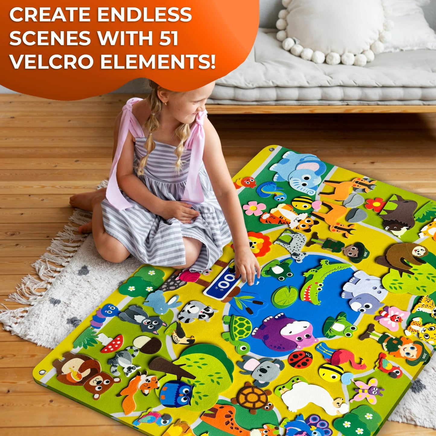 QUOKKA Zoo Felt Board for Toddlers 51 PCS - Double-Thick Felt Board Story Set - Durable Wall Activity Panel - Ideal for Storytelling Indoor Toddler Activities and Classroom