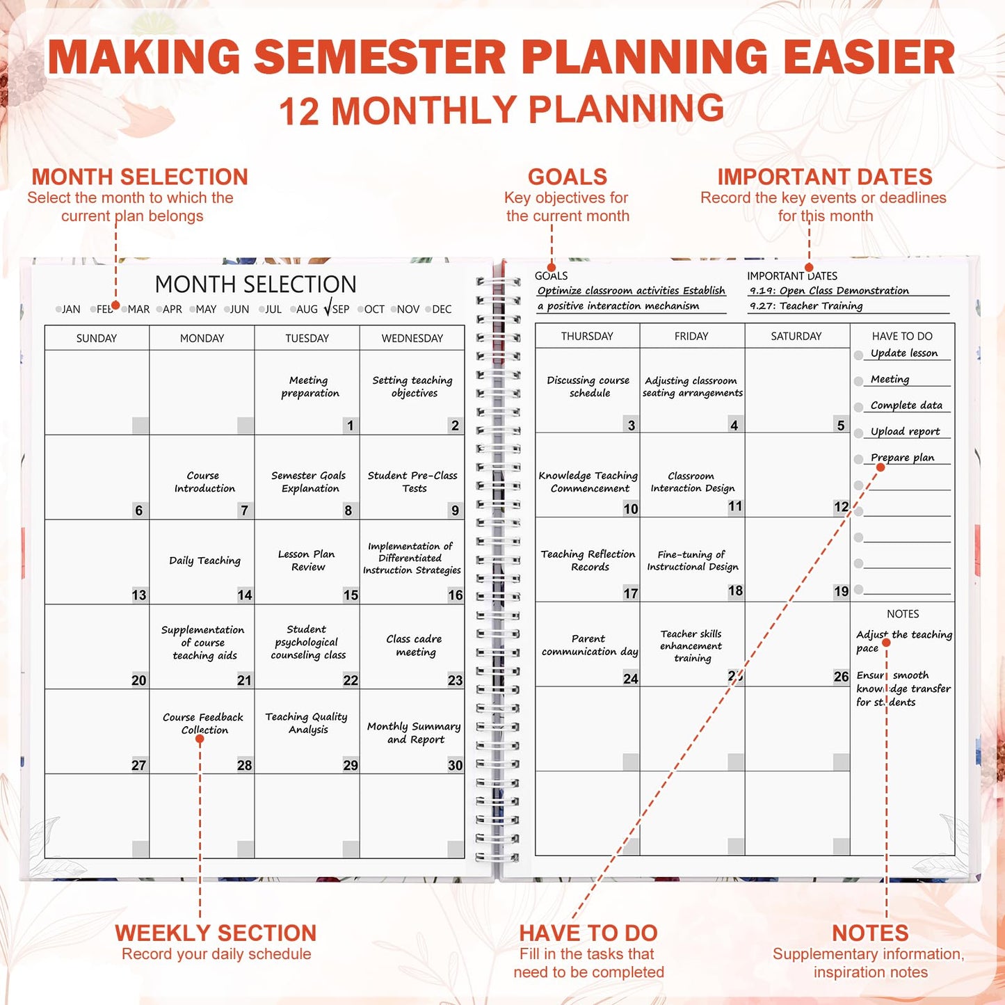 Undated 4 Period Teacher Planner 8.5" x 11" Weekly & Month Academic Teacher Lesson Planner Hardcover Homeschool Planner Teacher Record Lesson Plan Book for Classroom School Supplies 80 GSM
