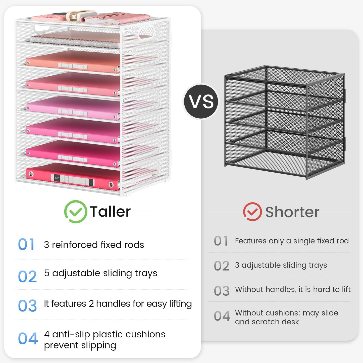 Lavatino 8-Tier Letter Tray Desk Paper Organizer, Mesh File Tray Organizer for Desk, Office Supplies & Home Organization, Fits A4 Paper, Mail, Magazines and Office Accessories (White with Handle)