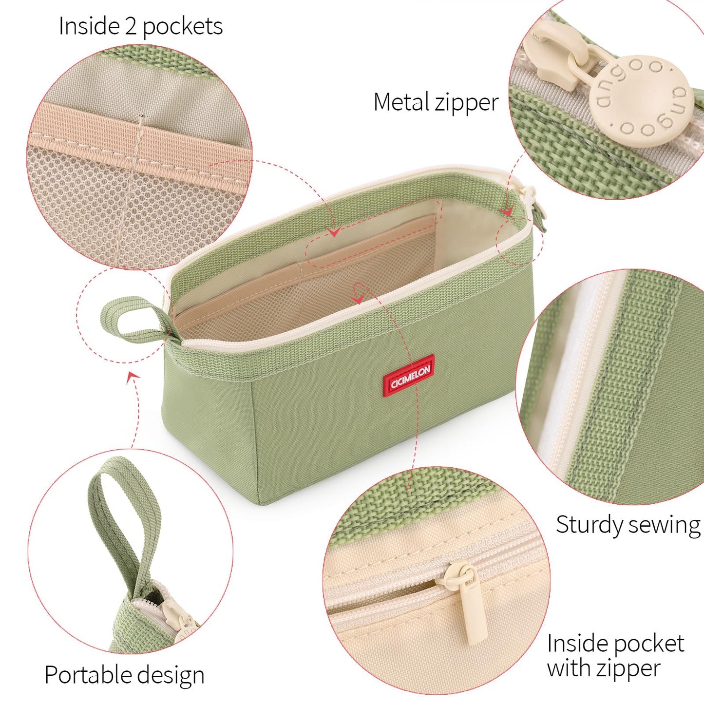 CICIMELON Pencil Case Large Capacity Pouch Pen Bag for School Teen Girl Boy Men Women (Green）