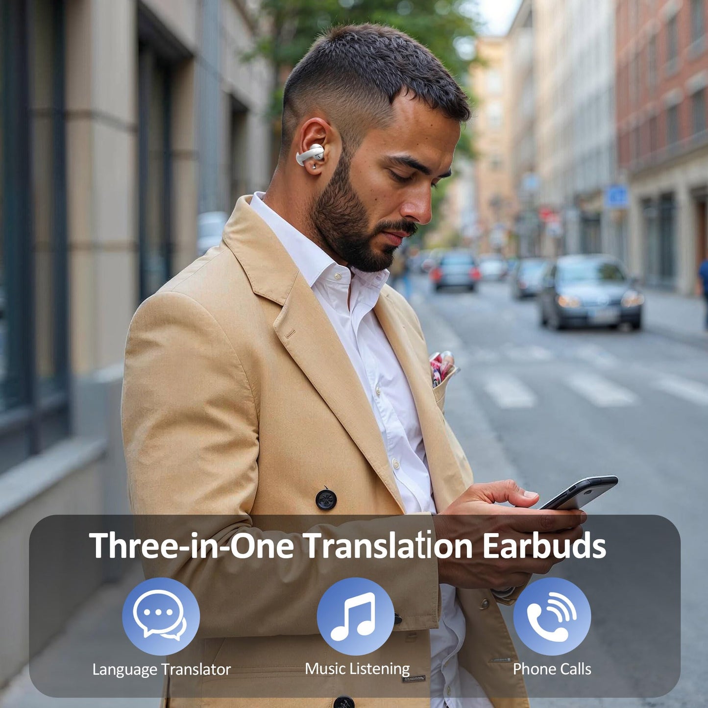 Language Translation Earbuds Real Time, IAMJOY Language Translator Earbuds Open Ear Clip-On Earbuds, Audifonos Traductores Inglés Español Language Translator Device with APP for Travel Study, White