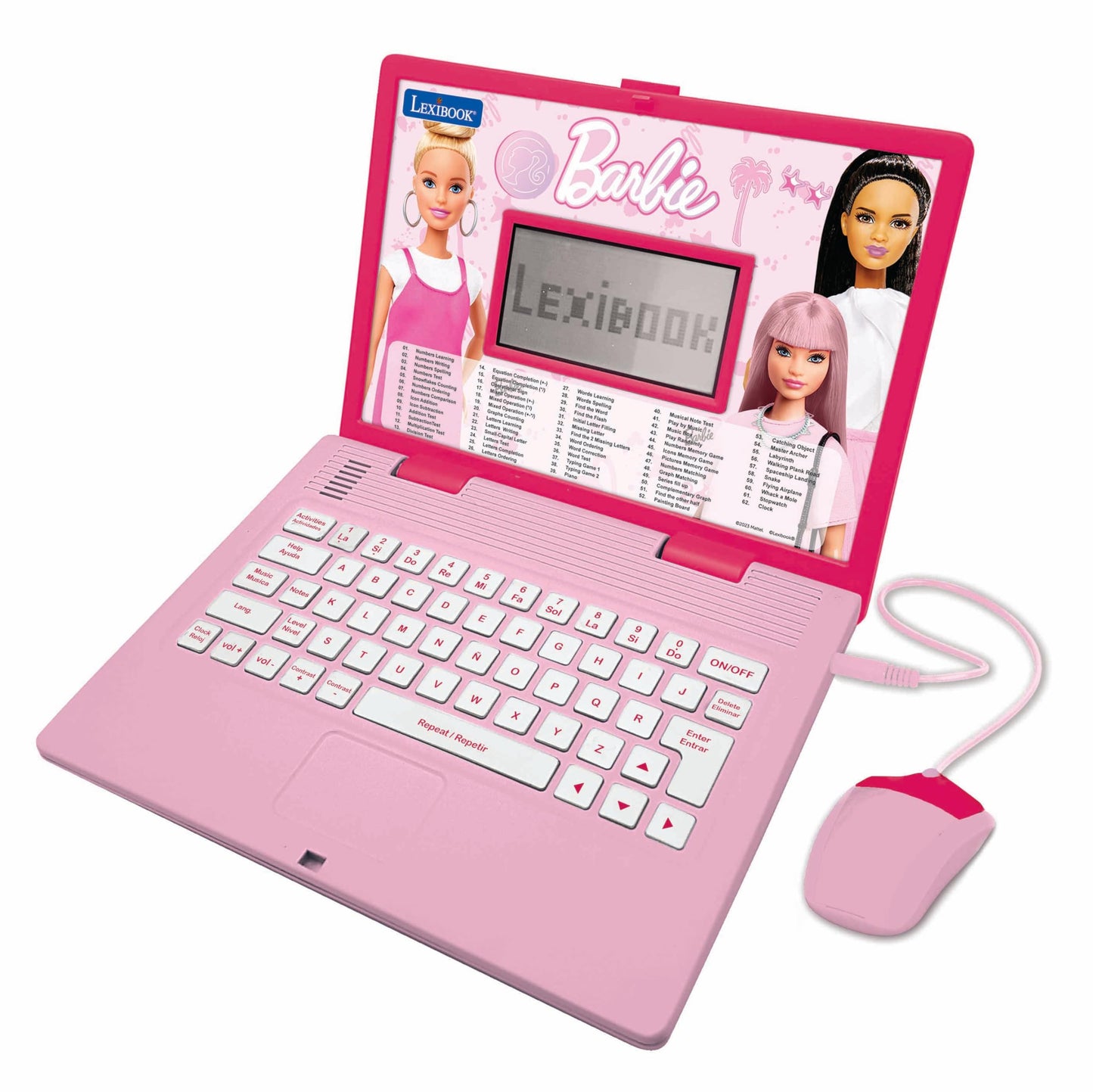 Lexibook Barbie, Educational and Bilingual Laptop in English/Spanish, Toy for Children with 124 Activities to Learn, Play Games and Music, Pink, JC598BBi2