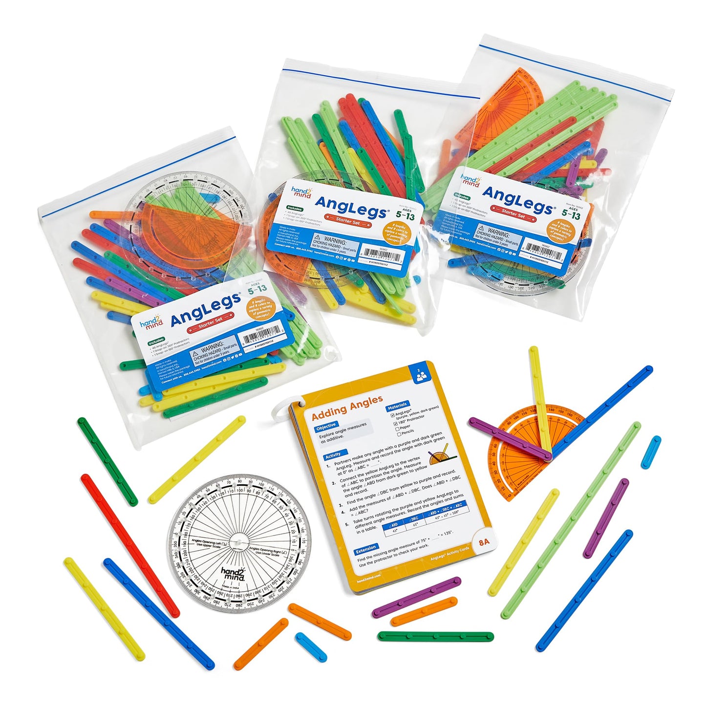 hand2mind AngLegs Classroom Set with 30 Protractors, Geometry Manipulatives, Geometric Shapes for Classroom, Montessori Math Materials, Math Teaching Tools, 4th Grade Math Manipulatives for Kids