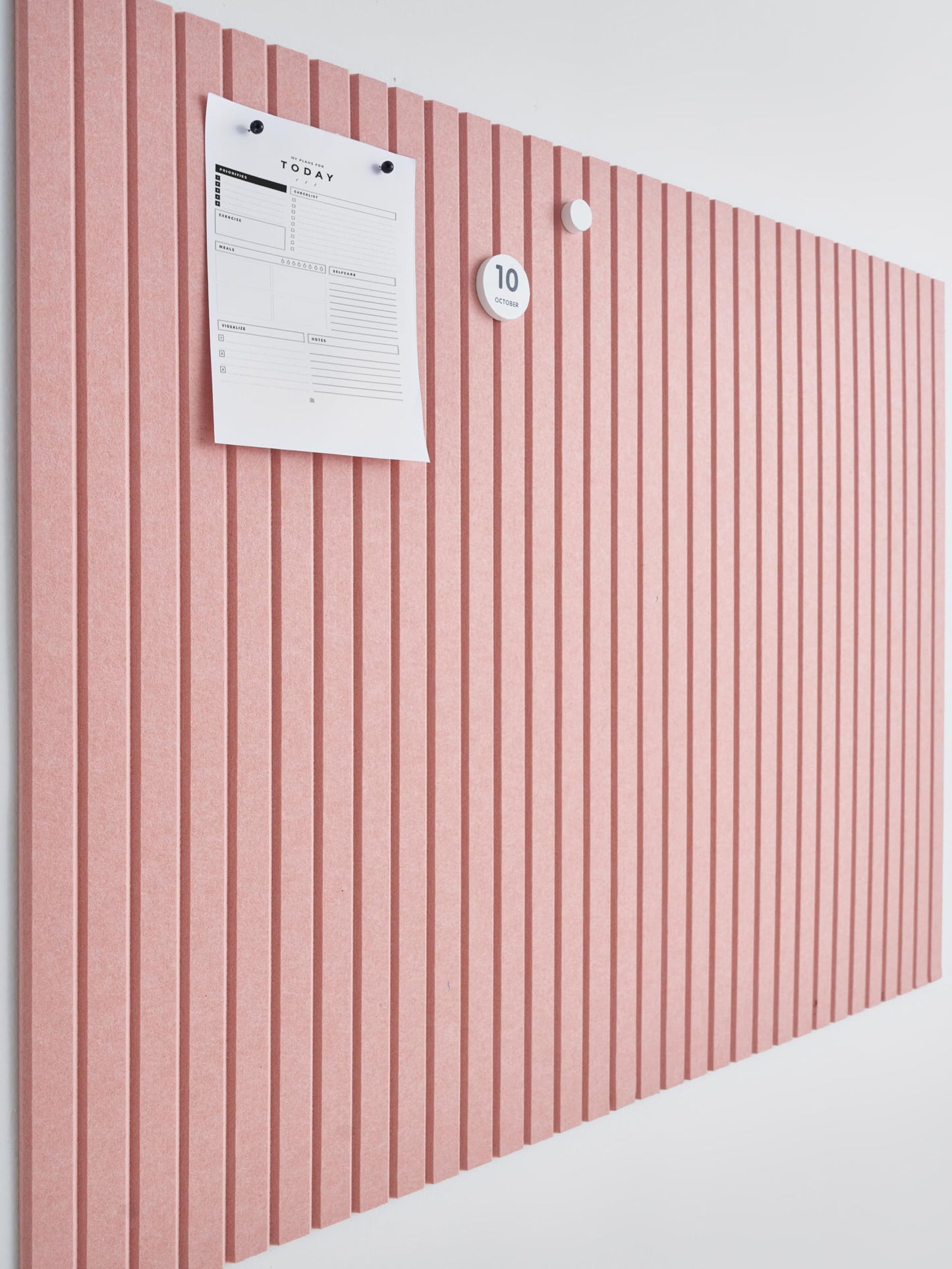 VIVELDA Felt Bulletin Board Tiles 48"x36" - 12-Pack Cork Board Alternative, Oeko-TEX Certified, NRC 0.95 Acoustic Wall Panels, Damage-Free Adhesive, Slatted Design, Home Office & Classroom (Salmon)