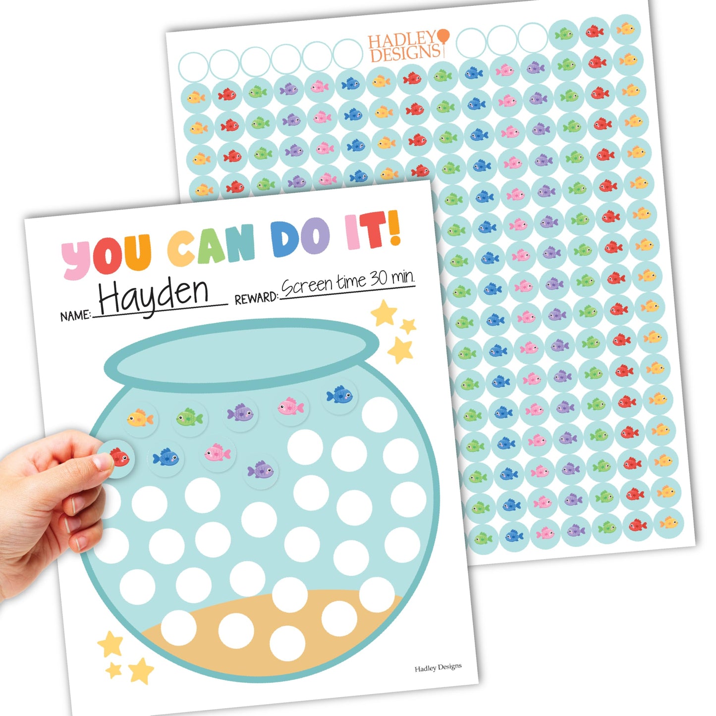 Hadley Designs Sticker Chart for Kids Behavior at Home – Reward System for Toddlers, Star Incentive Tracker for Toddlers, Chart for Kids Behavior, Classroom Fish Tank Incentive Charts