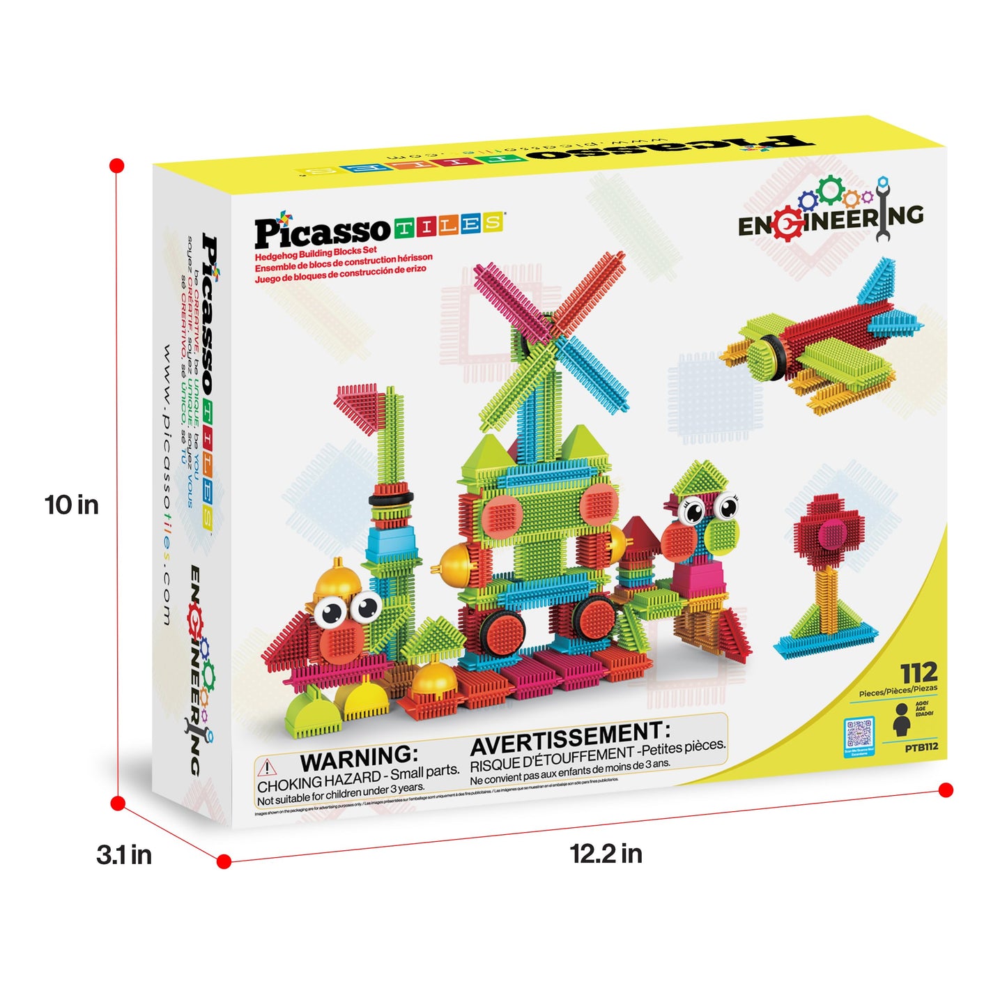 PicassoTiles Toys 112 Piece Hedgehog Blocks STEM Building Tiles Set Construction Learning Toy Stacking Interlock Block, Creativity Beyond Imagination, Inspirational, Recreational, Educational PTB112