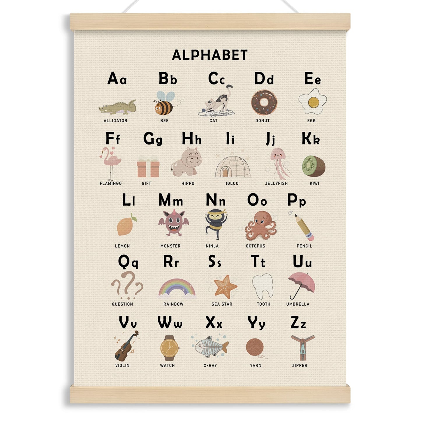 MOTERMATE Boho Alphabet Poster Hanger Frame, ABC Educational Wall Hanging Decor Art Framed for Toddlers Kids Room Playroom Nursery Classroom, Cartoon Alphabet Chart Wall Poster Prints, 12x16 Inch