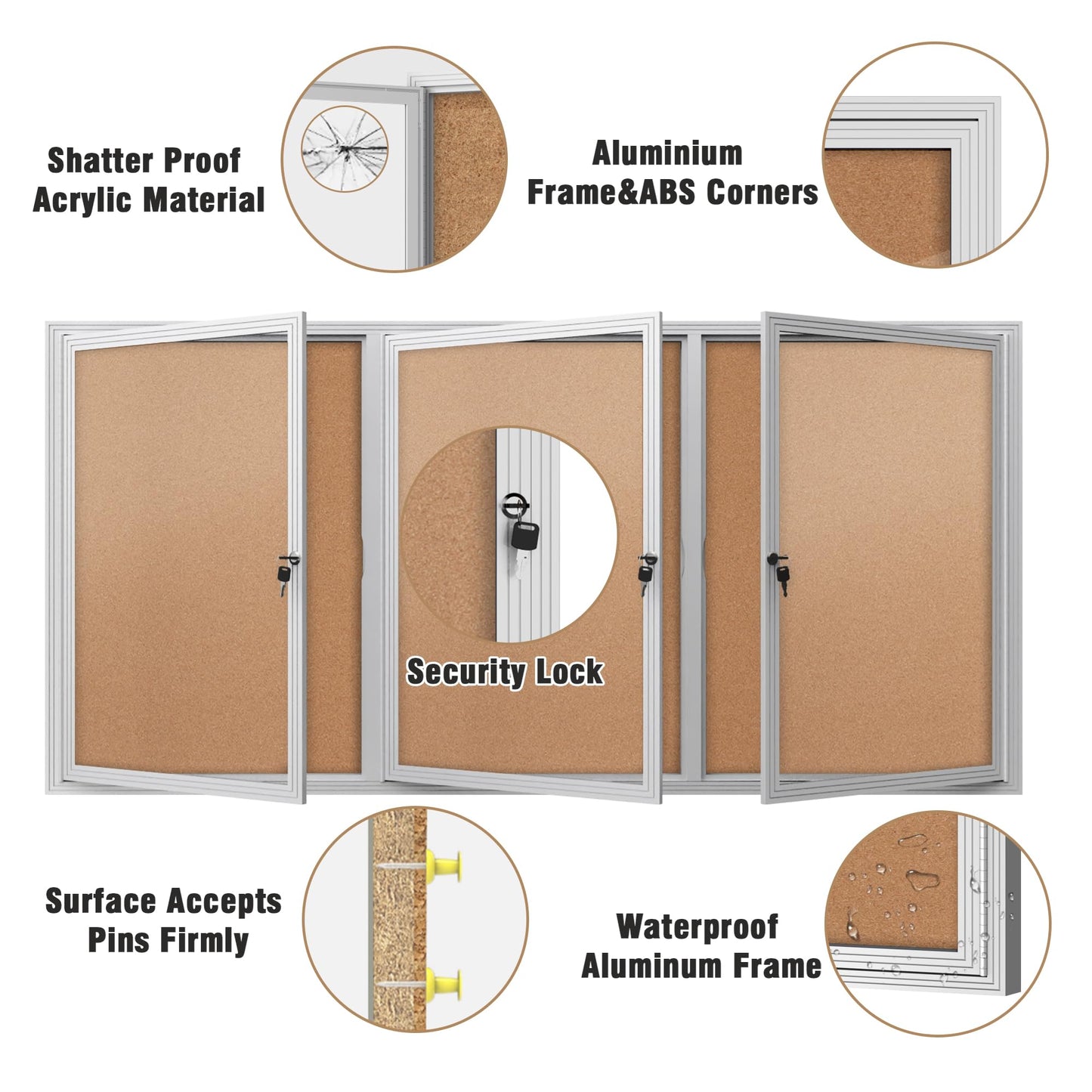 Mifuro 70"x34" Enclosed Bulletin Board, Outdoor Lockable Weather-Resistant Aluminum Cork Noticeboard for School & Office, Silver Frame w/Cork