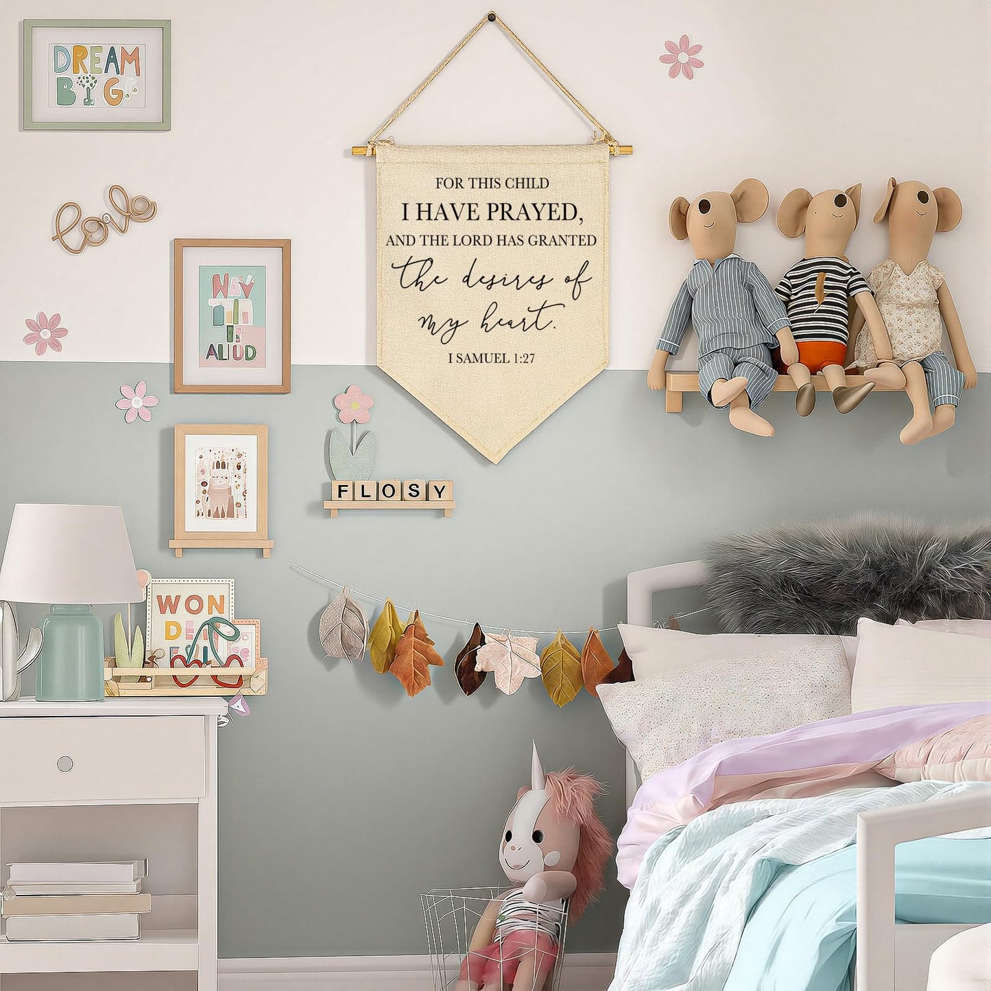 for This Child I Have Prayed- Canvas Hanging Pennant Flag Banner Wall Sign Decor Gifts for Nursery Baby Kids Girl Boy Teen Bedroom Playroom Decor- Birthday Christmas,Gift