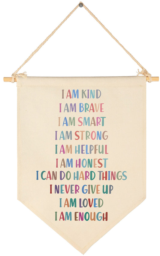 I Am Kind I Am Brave I Am Smart- Kid Affirmation Gift- Canvas Hanging Pennant Flag Banner Wall Sign Decor Gift for Nursery Baby Kids Girl Boy Teen Bedroom Playroom Decor- Christmas Gift