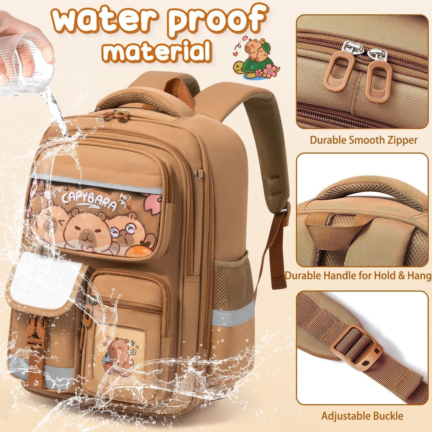 Fimibuke Capybara Backpack for School Girls, 30PCS Capybara Toddler School Supplies Stationery Set with Bookbag Pencil Case Pens Pencils Notebook for Back to School Kindergarten Elementary Student