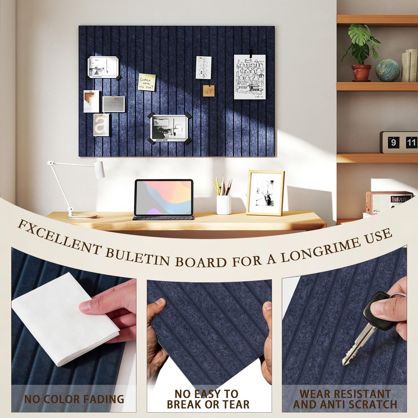 JBER Large Felt Bulletin Board 36" x 24" - 6 Pack Felt Wall Tiles, Cork Board Alternative to Use in Office & Home Decor, Classroom Decor, Vision Board to Display Your Photos(Starlight Blue)