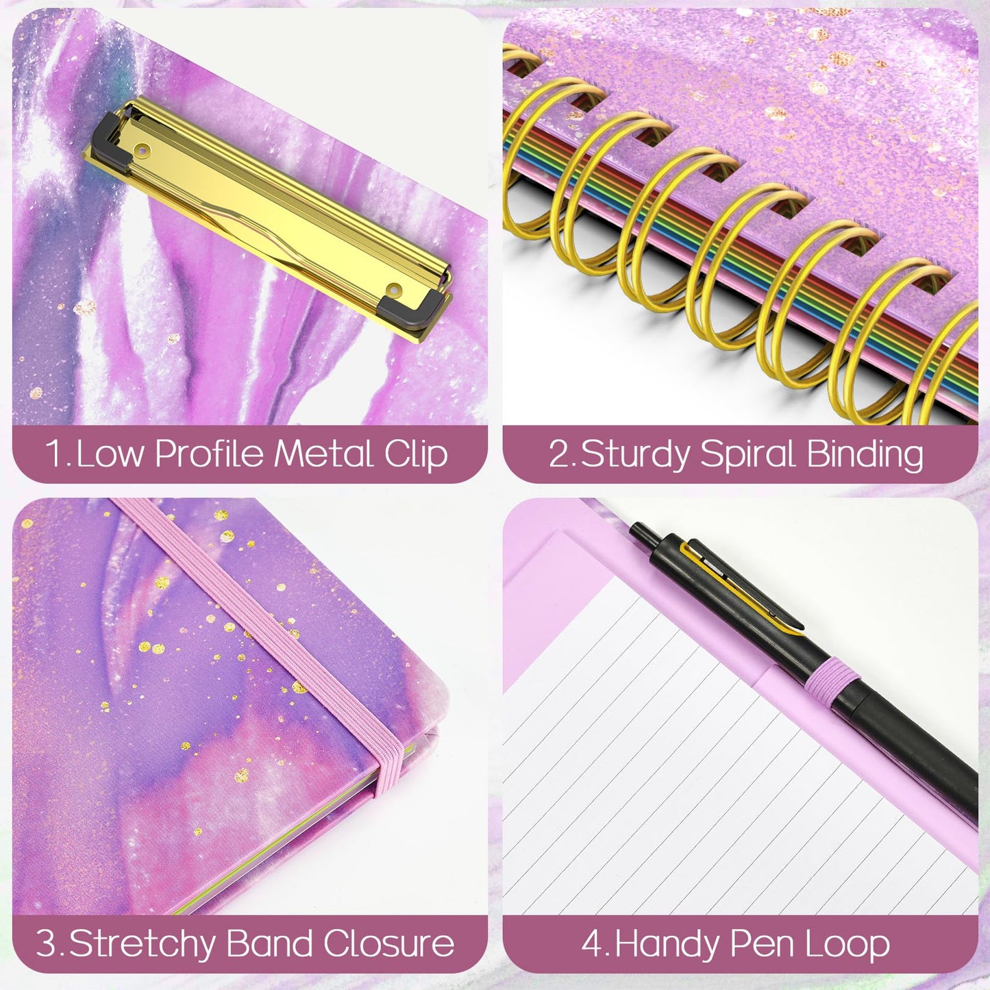 Sooez Clipboard Folio with Refillable Notepad, Folder with 10 Storage Pockets for Letter Size, Spiral Clipboard Notebook, Cute Portfolio for School, Office & Nursing