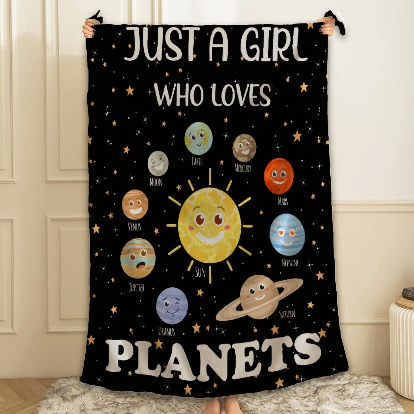 ARTBLANKET Just A Girl Who Loves Planets Throw Blanket Fannel Fleece Super Soft Funny Blanket Travel Throw Blanket for Bed Couch Sofa 40 x 30 Inch for Baby