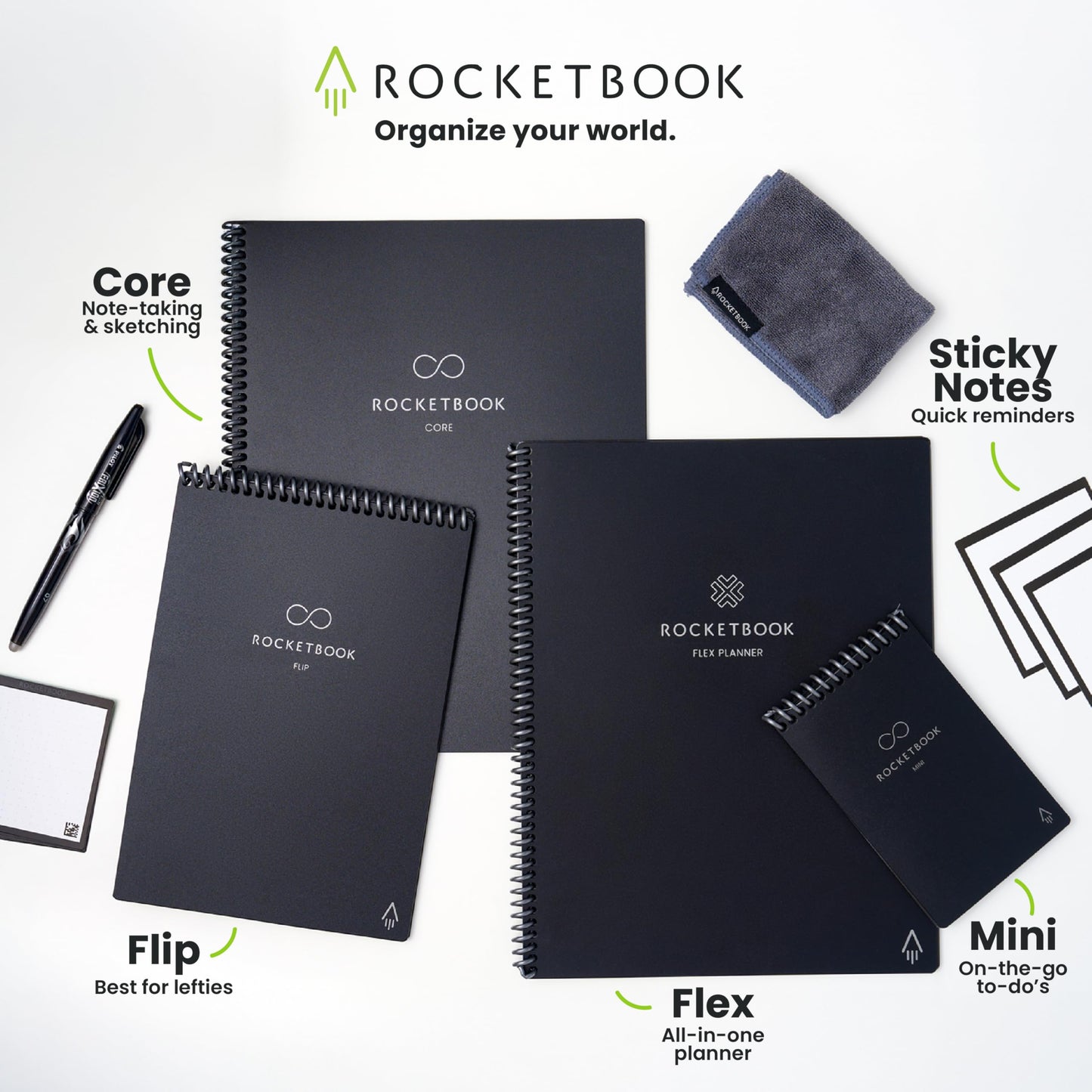 Rocketbook Flex Reusable Planner, Smart Undated, Daily, Weekly, Monthly, Annual Calendar Templates, Letter Size 8.5x11, Black (Pack of 1)